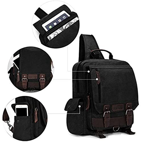 Plambag Canvas Sling Backpack Large One Strap Travel Sport Crossbody Bag for Men Women