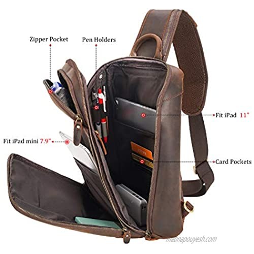 Polare Full Grain Leather Sling Bag Travel Outdoor Daypack Backpack Crossbody Chest Shoulder Bag For Men