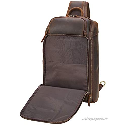 Polare Full Grain Leather Sling Bag Travel Outdoor Daypack Backpack Crossbody Chest Shoulder Bag For Men