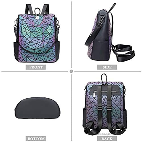 PYFK Geometric Backpack Luminous Holographic Color Changes Flash Reflective Crossbody Bag Fashion Shoulder Bag for Women Men (Prism-1)