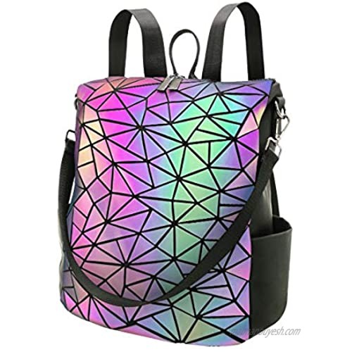 PYFK Geometric Backpack Luminous Holographic Color Changes Flash Reflective Crossbody Bag Fashion Shoulder Bag for Women Men (Prism-1)