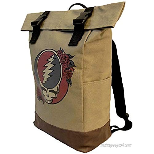 Ripple Junction Grateful Dead Steal Your Face Logo 17” Roll Top/Laptop Canvas Backpack