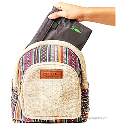 Smell Proof Hemp Mini Backpack - Premium Material Handmade in Nepal - Includes Dog Tested Odor Locking Velcro Bag (7x6 Inches) for Men and Women