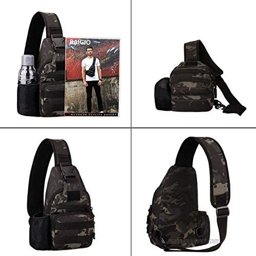 Tactical Military Chest Sling Bag Water Resistant MOLLE Shoulder Backpack Mens One Strap Daypack with Water Bottle Holder