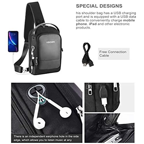 VBG VBIGER Sling Bag Crossbody Bag Chest Bag Multipurpose Daypacks for Men & Women with USB Charging Port Traveling Shopping Hiking Black