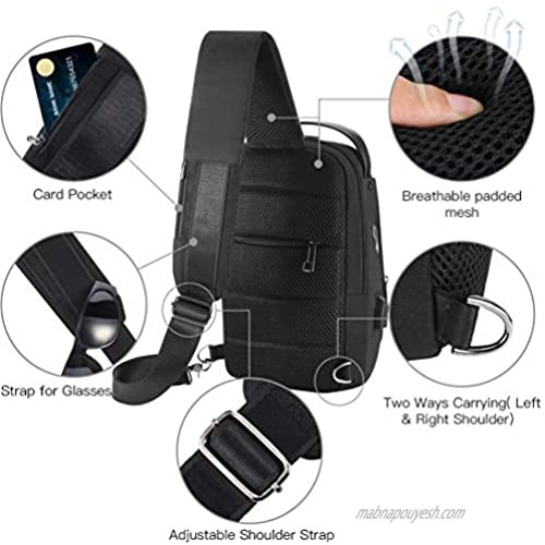 VBG VBIGER Sling Bag Crossbody Bag Chest Bag Multipurpose Daypacks for Men & Women with USB Charging Port Traveling Shopping Hiking Black