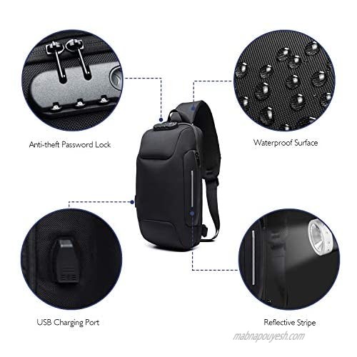 Wisfruit Anti Theft Sling Bag with USB Charging Port Casual Lightweight Chest Crossbody Daypack Waterproof