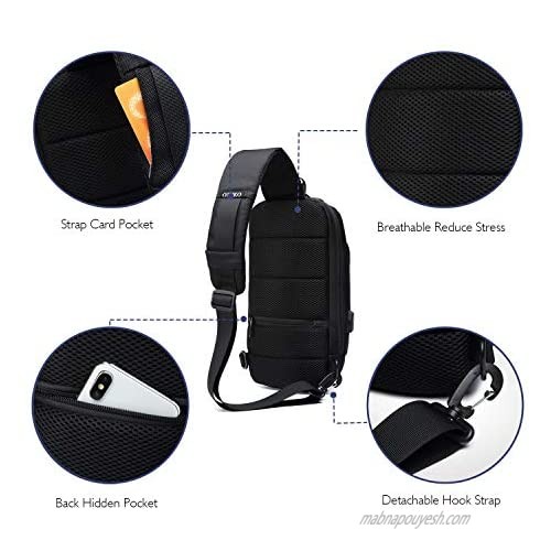 Wisfruit Anti Theft Sling Bag with USB Charging Port Casual Lightweight Chest Crossbody Daypack Waterproof