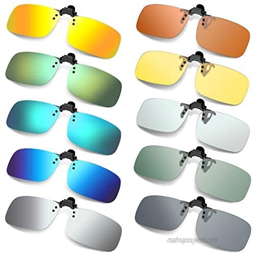 10 Pieces Polarized Clip-on Sunglasses Flip Up Rimless Sunglasses for Women Men