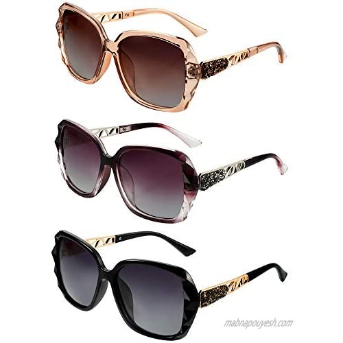 3 Pieces Women Classic Oversized Sunglasses Composite Frame Eyewear Vintage Rhinestone Glasses