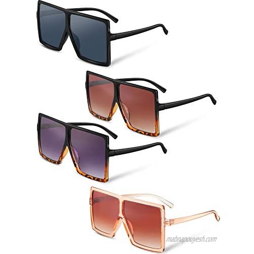 4 Pairs Square Oversized Sunglasses Flat Top Oversized Sunglasses for Women Favors