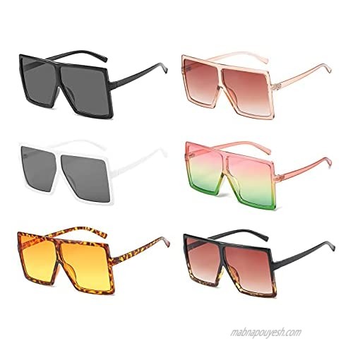 6 Pack Wholesale Square Oversized Sunglasses for Women Men Flat Top Fashion Big Shades