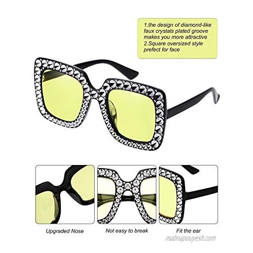 6 Pairs Crystal Oversized Sunglasses Square Diamond Sunglasses Women Retro Sunglasses