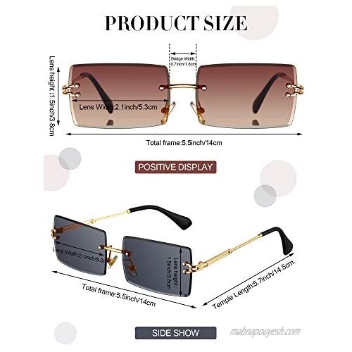 8 Pairs Vintage Rimless Rectangle Sunglasses Tinted Lens Gold Metal Frameless Eyewear Sunglasses for Women Men