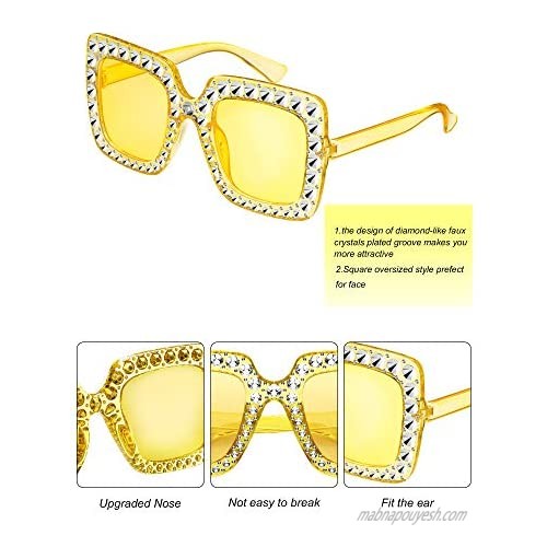 9 Pairs Oversize Square Sparkling Sunglasses AC Frame Glasses for Women
