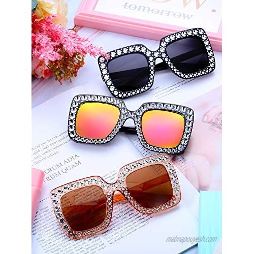 9 Pairs Oversize Square Sparkling Sunglasses AC Frame Glasses for Women