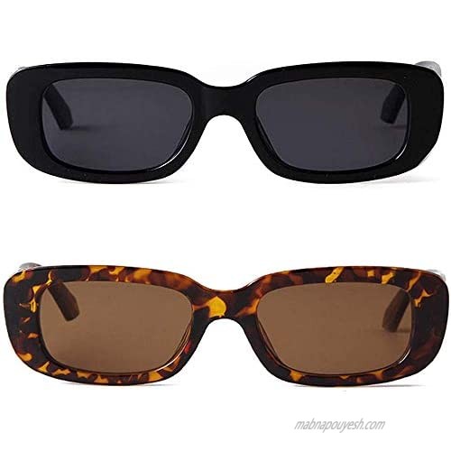 BTHS Rectangle Sunglasses for Women Retro Driving Glasses 90’s Vintage Fashion Narrow Square Frame UV400 Protection （2pc）