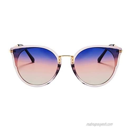 FEISEDY Women Chic Polarized Cat Eye Sunglasses Vintage Oversized Round Sunglasses Anti Glare B7000