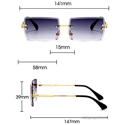 Heptagram Rimless Rectangle Sunglasses for Women Square Fashion Frameless Small Vintage Buffs Glasses for Men shades