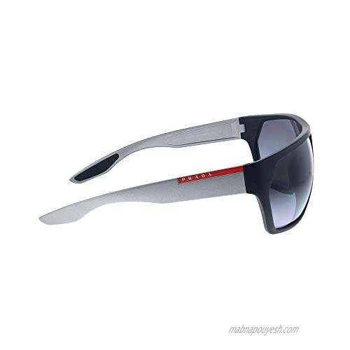 Prada Linea Rossa PS 08US 4535W1 Black Plastic Geometric Sunglasses Grey Polarized Lens