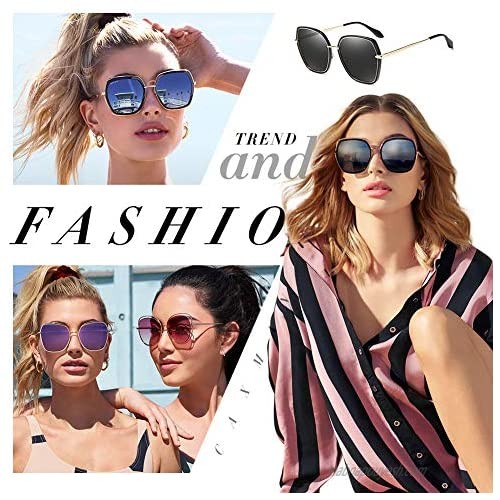 REBSUN Oversized Polarized Sunglasses for Women UV Protection Designer Black Square Big Sun Glasses Fashion Women