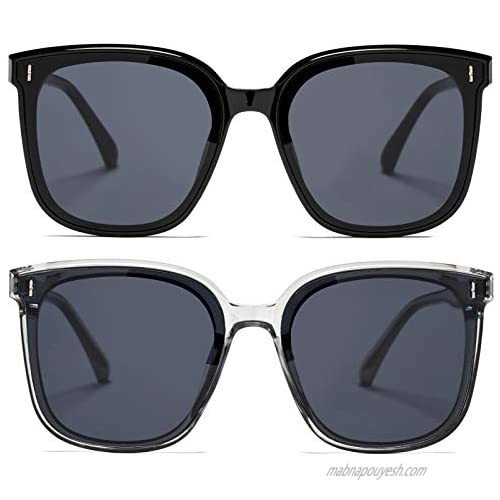 SCVGVER Trendy Oversized Sunglasses for Women Men Vintage Square Frame Shades with UV400 Protection Flat Lens