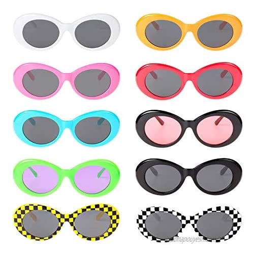 Solovey 10 Pack Clout Oval Goggles Retro Mod Thick Frame Round Lens Sunglasses Plaid Clout Glasses for Women Girls Men Teenagers Boys Medium