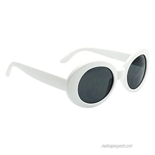 White Oval Round Sunglasses Thick Bold Retro Clout Goggles (White Smoke) Large