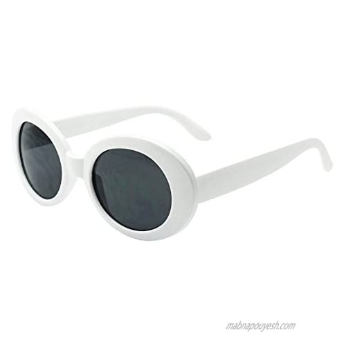 White Oval Round Sunglasses Thick Bold Retro Clout Goggles (White  Smoke)  Large