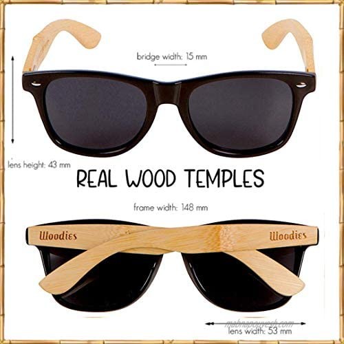 WOODIES Three Polarized Sunglasses Bundle | Walnut Wood Ebony Wood and Bamboo Wood Sunglasses for Men and Women | Black Polarized Lenses and Real Wooden Frame | 100% UVA/UVB Ray Protection