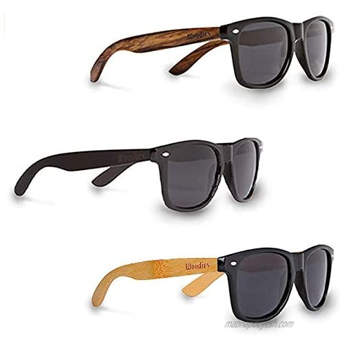 WOODIES Three Polarized Sunglasses Bundle | Walnut Wood  Ebony Wood and Bamboo Wood Sunglasses for Men and Women | Black Polarized Lenses and Real Wooden Frame | 100% UVA/UVB Ray Protection