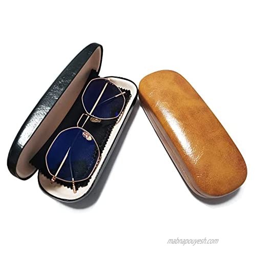 2 Pack Hard Shell Glasses Case for Women Men Leather Eyeglass Case Eyeglasses Protective Cases