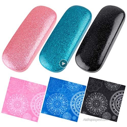 3 Pieces Hard Shell Shiny Glasses Cases Eyeglasses Sunglasses Case with Matching Cleaning Cloth
