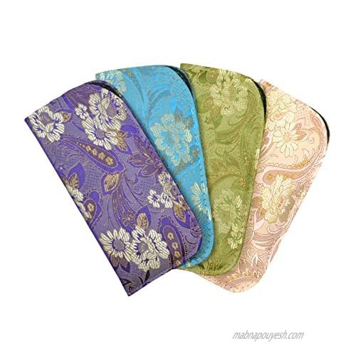 4 Pack Assortment Silk Brocade Style Asian Theme Slip Case Purple Blue Sage Pink