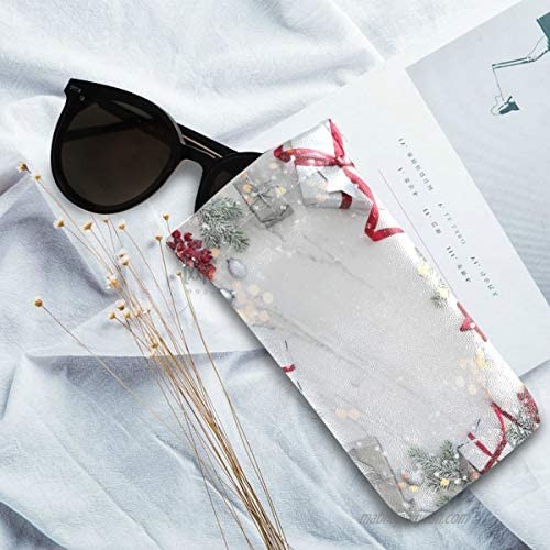 AGONA Winter Christmas Holiday White Marble Sunglasses Pouch Squeeze Top Eyeglasses Goggles Case Holders Portable PU Leather Sunglasses Case Bag Phone Sleeves for Women Ladies Girls