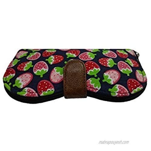 ANYA Women's Glasses Eyeglass Sunglasses Case Large Soft Glasses Sunglasses Case for Woman with Cleaning Cloth and Wristlet (Strawabery)