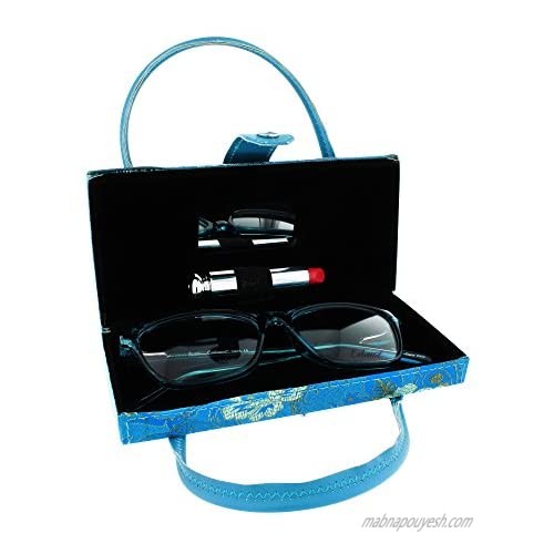 Asian Silk Brocade Style Eyeglass Case Mini Handbag Design Blue Pink Purple Sage