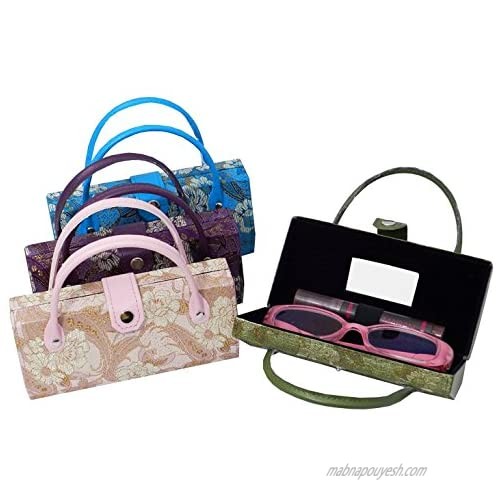 Asian Silk Brocade Style Eyeglass Case Mini Handbag Design Blue Pink Purple Sage