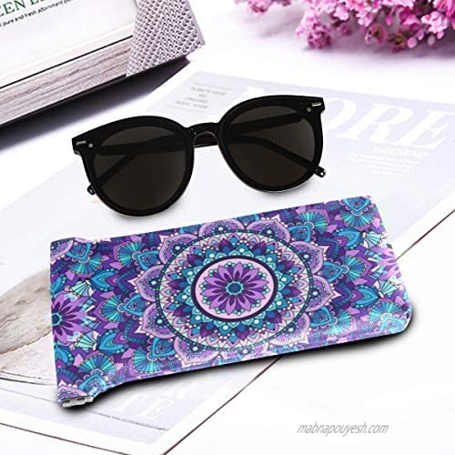 BETTKEN Sunglass Pouch Colorful Tribal Floral Mandala Portable Eyeglasses Case Bag Squeeze Top Soft PU Leather Eyeglass Goggles Cases Holder for Kids Men Women