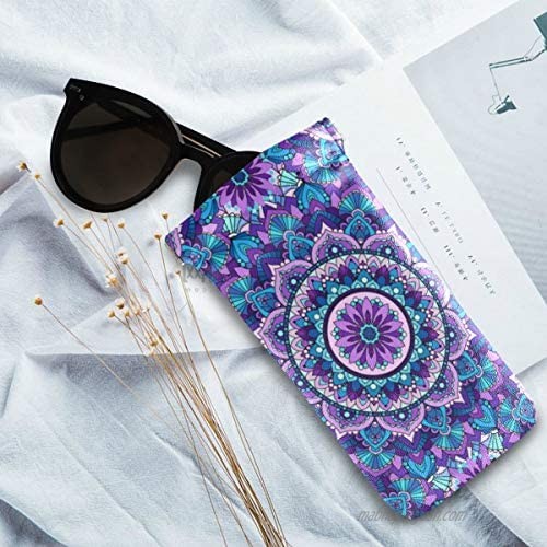 BETTKEN Sunglass Pouch Colorful Tribal Floral Mandala Portable Eyeglasses Case Bag Squeeze Top Soft PU Leather Eyeglass Goggles Cases Holder for Kids Men Women