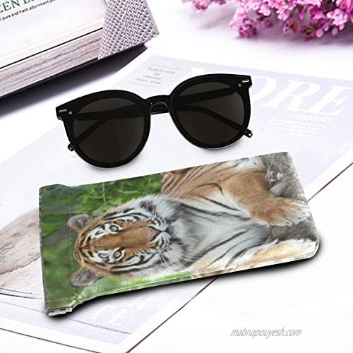 BETTKEN Sunglass Pouch Funny African Animal Tiger Portable Eyeglasses Case Bag Squeeze Top Soft PU Leather Eyeglass Goggles Cases Holder for Kids Men Women