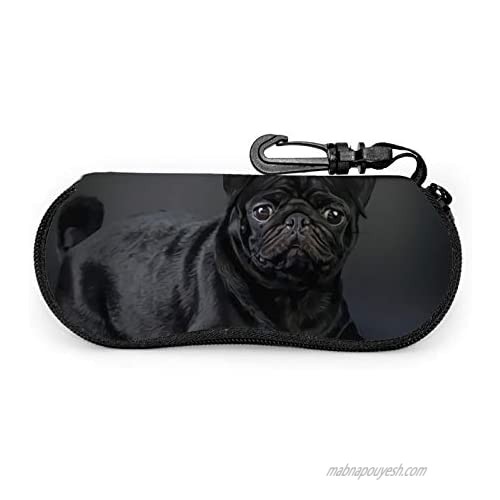 Black Pug Glasses Case With Carabiner  Ultra Light Portable Neoprene Zipper Sunglasses Soft Case