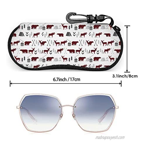 Buffalo Plaid Woodland Glasses Case With Carabiner Ultra Light Portable Neoprene Zipper Sunglasses Soft Case