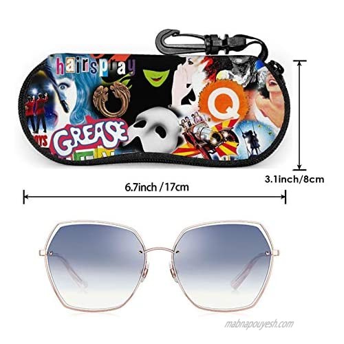Cropped Broadway Sunglasses Case Soft Zipper Eyeglass Case Ultra Light Neoprene Glass Case with Belt Clip