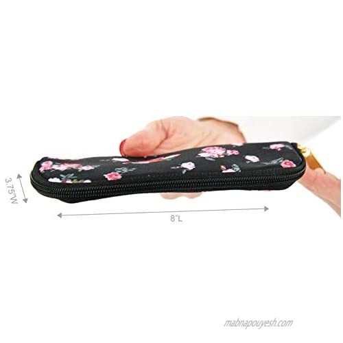 HOME-X Cleaning Cloth Eyeglasses Case Soft Glasses Sunglasses Pouch 8” L x 3.75” W - Black with Roses