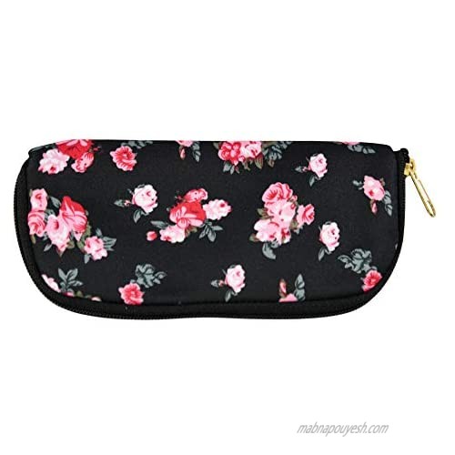 HOME-X Cleaning Cloth Eyeglasses Case  Soft Glasses Sunglasses Pouch  8” L x 3.75” W - Black with Roses