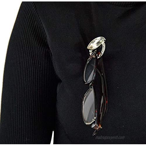 HOME-X Magnetic Eyeglass-Holder Brooch with White Crystal Design Reading-Glasses Holder Eyeglass Accessories and Gifts 1 ½ L x 1 ½ W x ½ H White