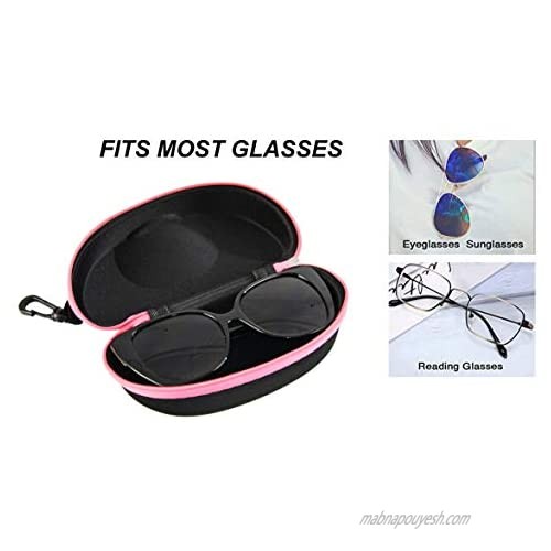 HOME-X Semi-Hard Glasses Case Protective Glasses Case with Carabiner Zipper Glasses Case 7” L x 3 ½” W x 3 H Black/Pink