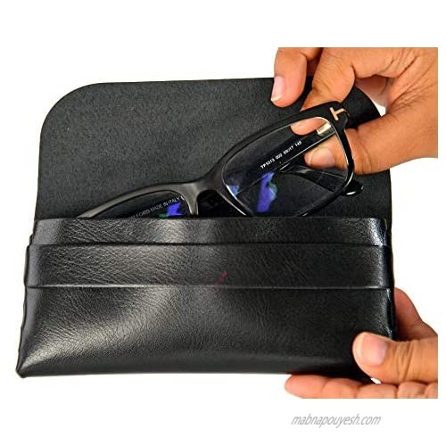 HOME- X Set of 2 Soft Fold-Over Eyeglass Cases Reading Glasses Cases Eyeglass Pouches Set of 2 6 ¾ L x 3 ¼ W x 1 H Black