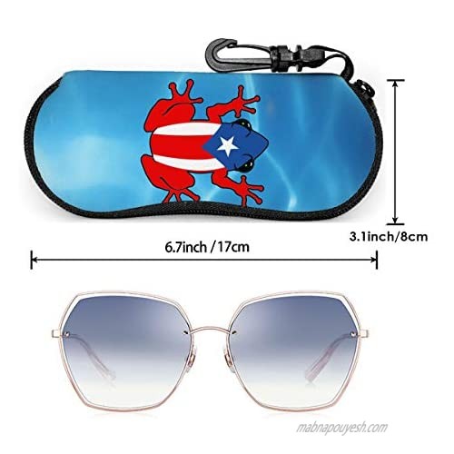 Puerto Rico PR Coqui Glasses Case Unisex Hard Shell Eyeglasses Cases Protective Case For All Glasses Ultra Light Neoprene Zipper Eyeglass Box With Belt Clip And Key Chain